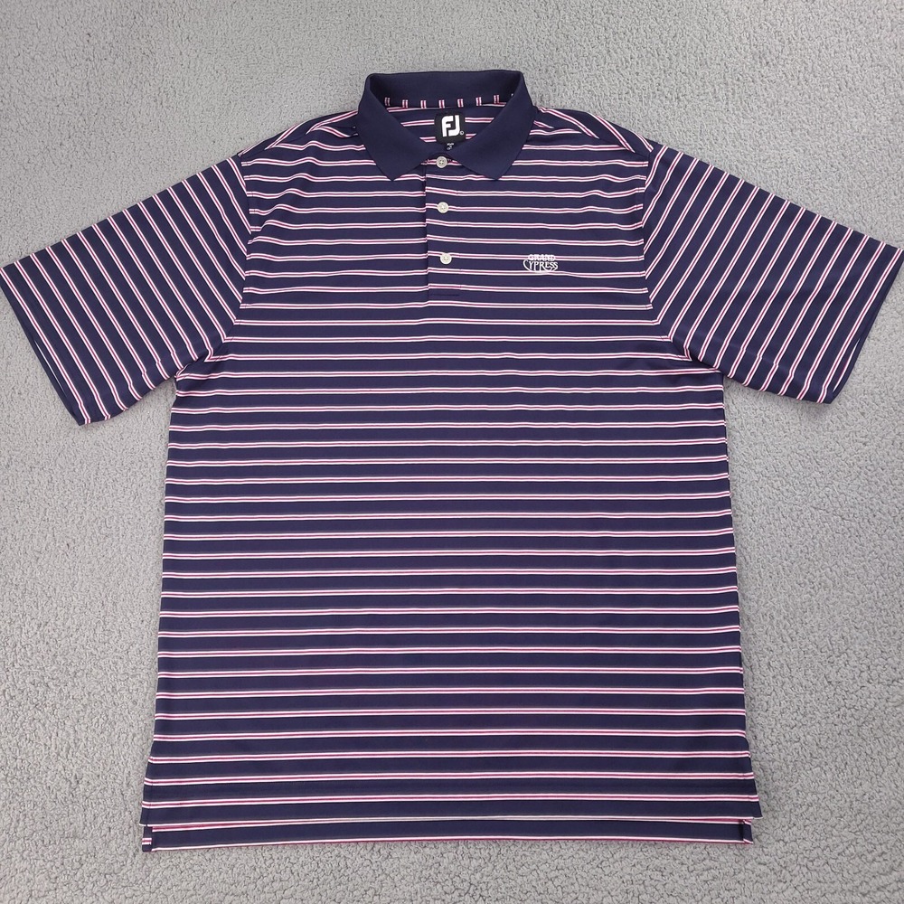 FootJoy Polo‎ Shirt Men's Large Blue Navy Golf Striped Grand Cypress Collared